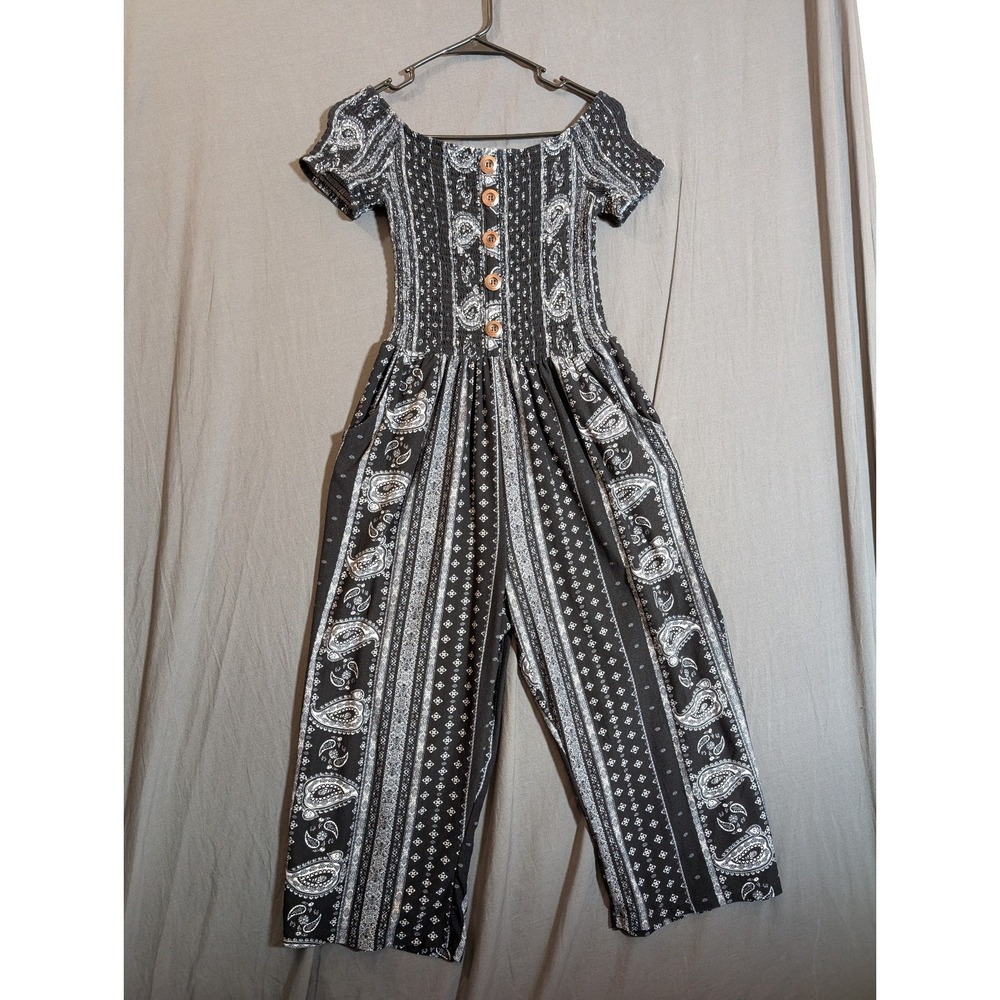 J for‎ Justify Smocked Wide-Legged  Jumpsuit Jumper Stretch Large Color Black